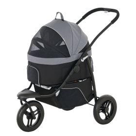 PawHut 3 in 1 Pet Jogging Stroller for Small Dogs with Detachable Carrier, Storage Basket, Gray