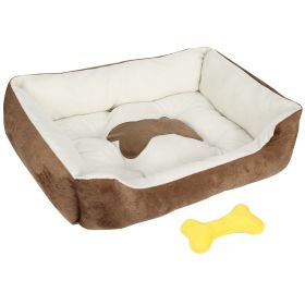Pet Dog Bed Soft Warm Fleece Cozy Bed (Color: Brown, size: S)